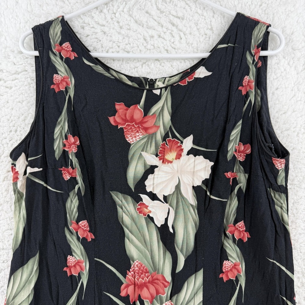 Young Hawaii Dress Womens Large Black Floral Ruffle Hem Sundress Hawaiian USA - Picture 3 of 8